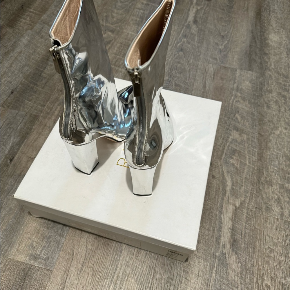 RAYE Metallic Silver Pointed Toe Patent Ankle Boots - Picture 3 of 4